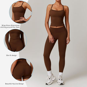 Gym Fitness New <b>Brushed</b> Yoga Sets for Women 2 Piece Long Sleeve Crop Top Active Wear Outfits Women's 4 Piece Workout Outfits - Product Image 3