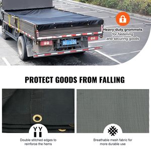 Telo in rete per camion ribaltabile 7 x 18 piedi, resistente, nero, rivestito in PVC, con occhielli in ottone a doppia tasca da 5,5 pollici e 18 once, accessorio per il controllo del carico - Product Image 2