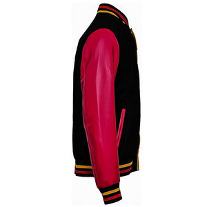 Veste varsity pour homme avec blocs de couleur, manches en cuir PU, col rabattu, fermeture à boutons, vêtement décontracté pour l'automne - Product Image 2