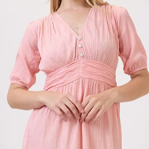 Vestido Midi Holgado para Mujer, Formal, Cuello en V, Cintura Natural, Estampado Floral de Verano, Crepé, Talla Grande, Ecológico, Transpirable, para Fiesta - Product Image 4