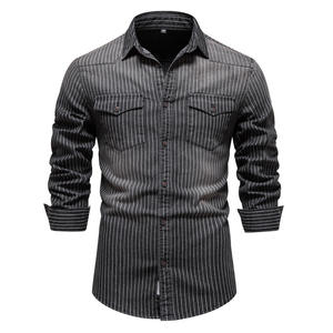 เสื้อเชิ้ตลำลองแขนยาวลายทางสำหรับผู้ชาย ปกคอพับ แขนยาว ผ้าฝ้าย 100% สำหรับใส่ในฤดูใบไม้ร่วง - Product Image 6