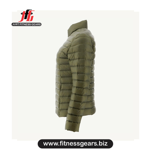 Veste matelassée olive pour femme, manches longues, col montant, fermeture éclair, pour l'automne - Product Image 2