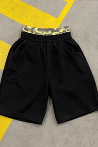 Shorts pour hommes noirs brodés avec lettres, taille élastique, décontractés, en coton tricoté respirant, style avec logo frontal, longueur mi-cuisse - Product Image 4