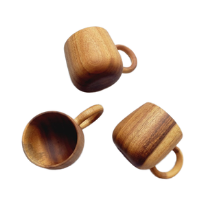 Taza de té de la tarde de madera de Acacia hecha a mano de alta calidad, juego de café y té de diseño minimalista con posavasos y cuchara - Product Image 1