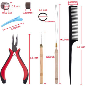 Kit d'outils pour extensions de cheveux, 500 perles brunes pour extensions de cheveux avec outil, micro-perles doublées de silicone, pince pour extensions de cheveux, aiguille à crochet - Product Image 2