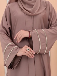 Ensemble Abaya Nida Marron Simple en Fibre de Polyester pour Femmes Musulmanes, Style Décontracté et Formel, Longue, Ouverte sur le Devant, Longueur Ras du Sol, Coupe Droite, Style Saoudien - Product Image 2