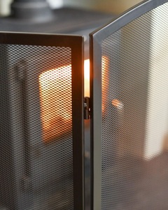 Botanical Vine Metal Fireplace <b>Screen</b> Three Panel Folding Fine Mesh Spark Guard Decorative Hearth <b>Protector</b> Black Finish - Product Image 2