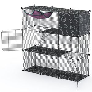 Gabbia per Gatti a 3 Piani con Amaca e Giocattoli, Cuccia Fai-da-Te in Rete Metallica per 1-2 Gatti - Product Image 2