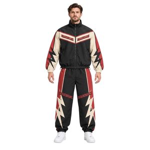 Ensembles coupe-vent 100 % polyester nylon, veste de survêtement légère noire et rouge à chevrons, pour course et entraînement en extérieur - Product Image 1