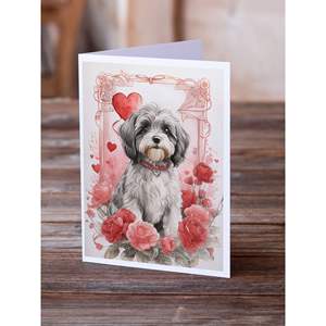 Tibetan Terrier Valentine Roses A7 Whimsical Blank <b>Greeting</b> <b>Cards</b> 5x7 <b>Note</b> <b>Cards</b> Pack of 8 with Envelopes - Product Image 2
