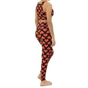 Conjunto de Yoga para Mujer con Estampado de Corazones, Top Corto y Leggings de Cintura Alta, 2 Piezas, Spandex y Poliéster, Espalda Cruzada, Cuello Redondo - Product Image 5