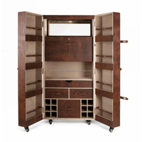 Meuble Bar en Cuir Moderne, Buffet Rangement Marron, Armoire de Bar 2 Portes, Mobilier de Salon de Luxe Fait Main