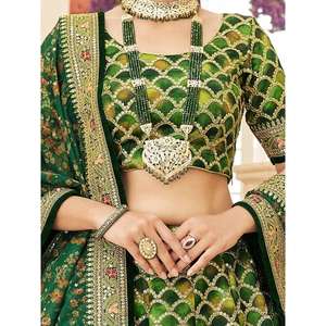 Improbable Green <b>Sequins</b> <b>Art</b> Silk Engagement Wear Lehenga Choli - Product Image 2