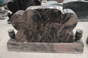 Stèles funéraires et <span class=keywords><strong>monuments</strong></span> commémoratifs en granit rouge Aurora de style américain, avec double cœur vertical - Product Image 6