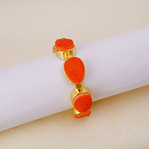 Brazalete Ajustable con Gema Druzy Naranja Azúcar, Bañado en Oro, Estilo Bohemio, Hecho a Mano, Joyería de Estilo Antiguo, Regalo - Product Image 4
