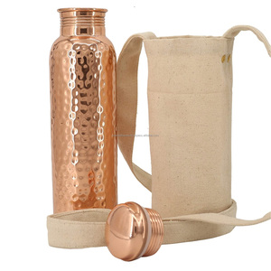 Botella de Agua de Cobre Martillado con Logotipo Personalizado, Bolsa de Lona con Correa de Transporte, Botella de Bebida de Cobre Puro sin Juntas, Fabricante - Product Image 1