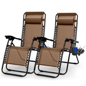2Packs <b>Zero</b> <b>Gravity</b> Lounge <b>Chair</b> Dual Side Tray 330lbs Load Capacity Foldable Recliner for Outdoor Sunbathing - Product Image 1