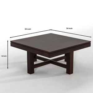 Table basse en bois avec 4 tabourets, meubles de bureau à domicile, table en bois pour salon, ensemble de table centrale, finition teck naturel - Product Image 6