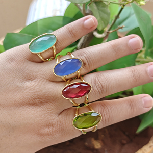 Hot Sale Oval Cut Hydro Quartz Chalcedony <b>Adjustable</b> <b>Ring</b> Solid Brass 18k Gold Plated Double Band Open <b>Rings</b> for Unisex Jewelry - Product Image 5