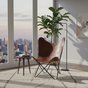 Sillón Premium de Cuero Genuino con Detalle de Mariposa y Estructura Metálica para Sala de Estar, Dormitorio, Hotel, Cafetería - Product Image 6
