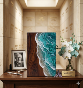 Panel Decorativo Conmemorativo de Madera con Diseño de Olas Oceánicas, Placa de Homenaje para Escritorio, Placa con Nombre Personalizado para Nicho de Cementerio - Product Image 1