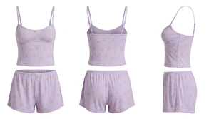 Ensemble pyjama pour femmes, short à fleurs lavande, haut à bretelles réglables et taille élastique, ensemble de vêtements de nuit - Product Image 5