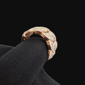 Anillo Cubano de Oro Rosa con Diamantes Moissanite para Hombre, con Engaste Pavé, Banda de Eslabones Cubanos para Ella, Joyería Hip Hop de Plata Esterlina 925 - Product Image 5