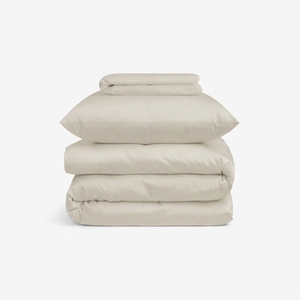 Parure de lit en satin teint blanc cassé T-250, 100 % coton, tissé uni, respirant, toutes saisons, style simple, pour usage domestique - Product Image 4