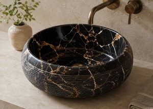 Lavabo Redondo de Mármol Natural, Tallado a Mano, Estilo Moderno, para Baños de Lujo, Hoteles, Uso en Comedores, Proveedor Mayorista - Product Image 5