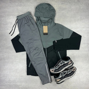 Conjunto Deportivo Unisex Personalizado de 2 Piezas, Chaqueta con Capucha y Pantalones Cortos Cortavientos con Logotipo, Ropa Deportiva Informal de Invierno, Reflectante, con Cierre de Cremallera, de Nailon - Product Image 1