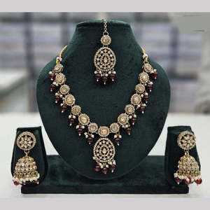 Gold Plated Fine Jewelry <b>Set</b> Necklace with Crystal Stone and <b>Pearls</b> Luxurious Necklace - Product Image 1