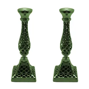 Home Decorative High Quality Green Color Vintage Style Candle Stand Green Copper Finishing Candle Holder Handmade