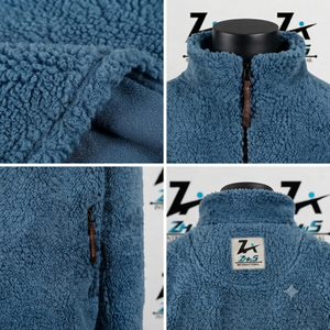 Men's Blue <b>Fleece</b> Sherpa <b>Jackets</b> Stand Collar Zipper Closure Casual Winter Outerwear Sherpa <b>Lining</b> Men's Sherpa <b>Jackets</b> - Product Image 4