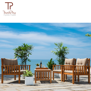 ThinhPhu Contemporary Acacia Wood Outdoor Sofa Set 4 Seating Capacity Comfortable <b>Garden</b> Furniture Weather Resistant Solid Wood - Product Image 6