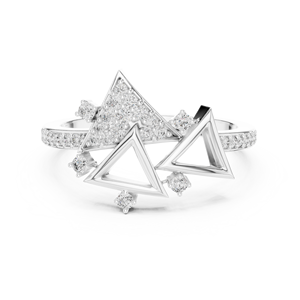 Bague géométrique Trio Peak avec diamants, Bague à grappe de diamants triangulaires, Bague à accent Prisme doré, Bague Bypass géométrique moderne, Tri-Pea - Product Image 1