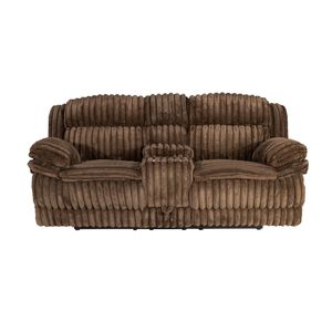 Divano Reclinabile Contemporaneo in Velluto a Coste Color Cioccolato con Console Portaoggetti per Soggiorno, Moderno Divano e Poltrona - Product Image 1