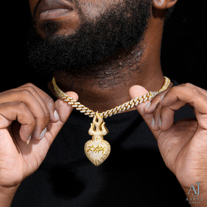 Collar con Colgante de Corazón de Llama con Incrustaciones de Moissanita en Plata de Ley 925, Chapado en Oro Rosa, Joyería Hip Hop para Fiesta - Product Image 3