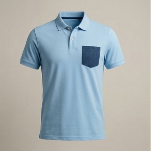 Polo à manches courtes bleu clair pour homme avec poche, décontracté, respirant, en piqué, coupe classique, design uni - Product Image 1