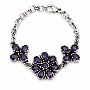 Pulsera de Amatista Floral de Calidad de Exportación, Cadena Plateada Antigua, Joyería Vintage para Mujer, Regalo, Envío Rápido, Stock Disponible - Product Image 1