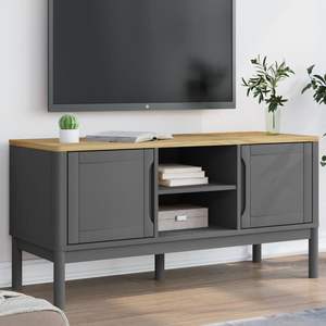 Mueble de TV Rectangular Pequeño de Madera de Pino Sólido Gris para Sala de Estar - Product Image 1