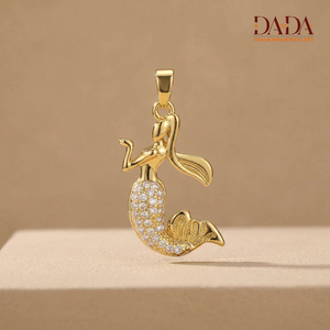 Collar con Colgante de Sirena en Tono Dorado, Joyería con Diamantes Brillantes, Colgante de Moda Inspirado en el Océano - Product Image 4