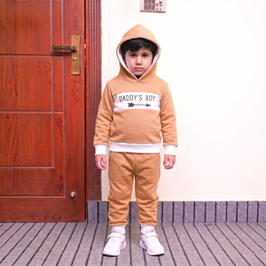 Ensemble de survêtement pour bébés et jeunes garçons, avec logo personnalisé, sweat à capuche et pantalon en molleton de coton à taille élastique, tenue d'hiver 2 pièces, vente en gros - Product Image 1