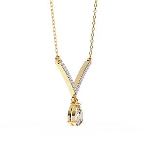 10K 14K 18K Yellow Gold Chevron <b>Necklace</b> Featuring Delicate V Shape Bar Set Lab Grown Diamonds Pear Teardrop Diamond <b>Necklace</b> - Product Image 3