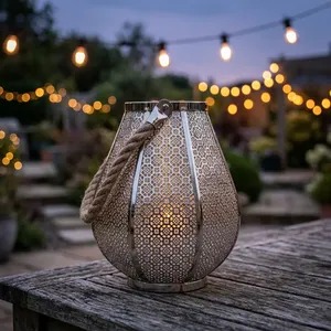 Portavelas Decorativo de Metal Niquelado con Asa de Cuerda para Jardín, Patio, Bodas, Decoración del Hogar y Eventos al Aire Libre - Product Image 4