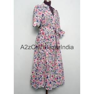 Vestido Maxi de Verano con Estampado Floral, 100% Algodón, Cuello en V, Elegante, para Oficina, Moda Femenina - Product Image 4