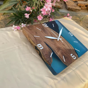 Minimalistic Epoxy Resin and Walnut Wood Wall Clock Handmade Wood Art Decor - Product Image 1