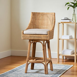 Tabouret de bar tissé en rotin brun naturel de Bohème moderne meubles de cuisine avec des sièges confortables - Product Image 2