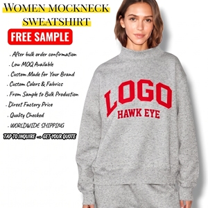 Custom Logo Women's Soft Cotton Mock Neck Streetwear Embroidered <b>Jumper</b> Fleece Oversized <b>Pullover</b> Women Mockneck Sweatshirt - Product Image 1
