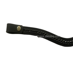 100% Genuine Leather Empty Channel Leather Horse Brow <b>Band</b> Black Large Crystals Customized Bling brow <b>band</b> With <b>Snap</b> Closure - Product Image 1