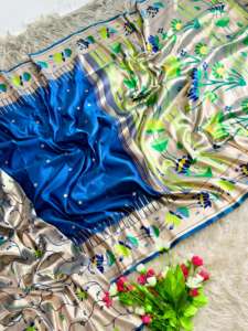 Sari en soie Paithani Rich Lotus avec bordure de pallu or vif et éclatant – Tenue de soirée traditionnelle pour femme, toutes saisons, sans plis - Product Image 2